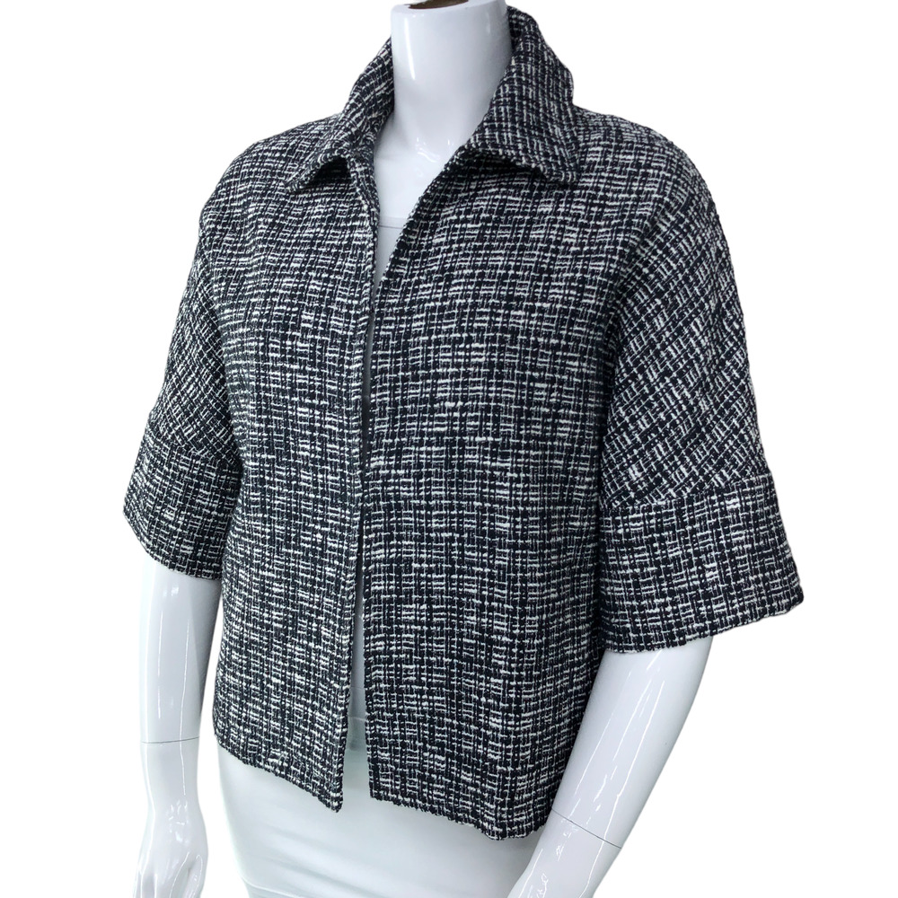 Berek Womens Size M Tweed Jacket Boxy Fit Half Sleeve Blazer Hook Closure